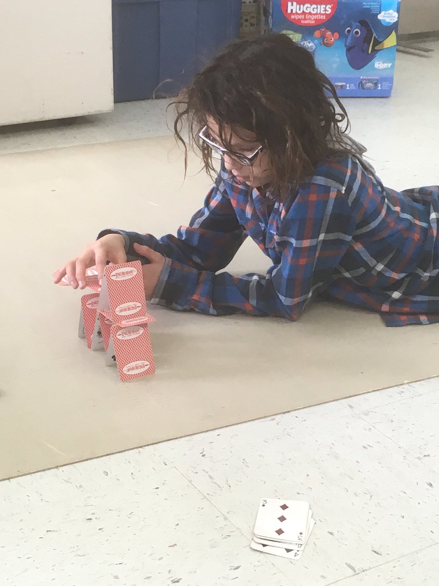 tinkercoup's tweet photo. Learning to deal with the frustration of card houses.  They stuck to it longer than me! @ConnaughtNB https://t.co/9ArO9k3zu0