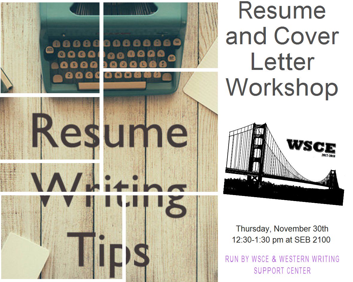 CSCEWestern's tweet image. The WSCE will be running a resume and cover letter workshop on November 30th in collaboration with the writing support center. The event will take place from 12:30-1:30 at SEB 2100