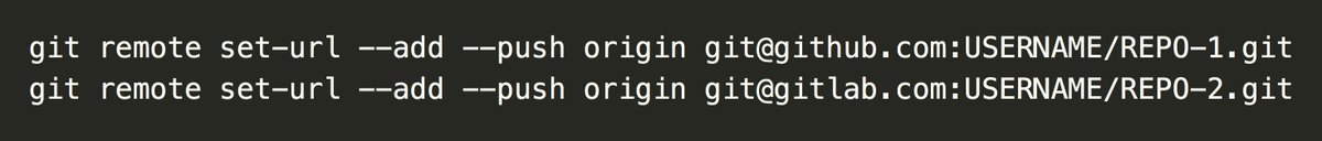 nilbuild's tweet photo. TIL you can push to multiple git repositories at once 👌
Set the remotes as follows and push! https://t.co/mwi78tZDal