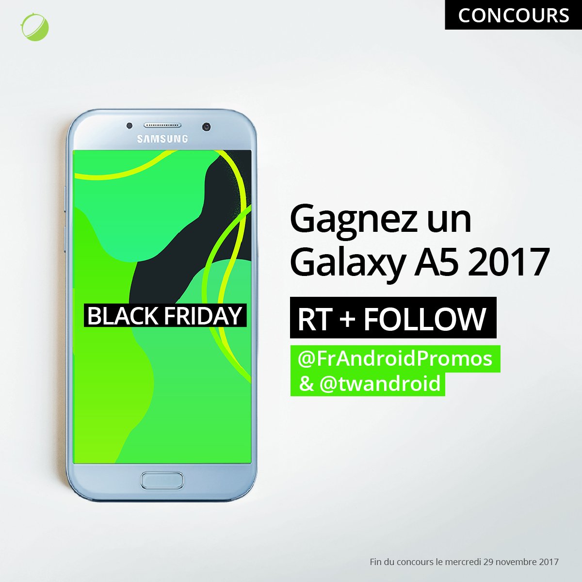 🎁 #CONCOURS !

🔥 C'est le #BlackFriday, on fait la liste de tous les SUPER #BONPLAN 👉  frandroid.com/guide-dachat/3…

😍 Et on vous propose aussi de gagner un #SamsungGalaxyA5 2017 ! Simple :

📣 RT + Follow <a href="/twandroid/">twandroid</a> &amp; @FrAndroidPromos 

GO GO GO ! Et bonne chance à tous ! 🍀🍀🍀