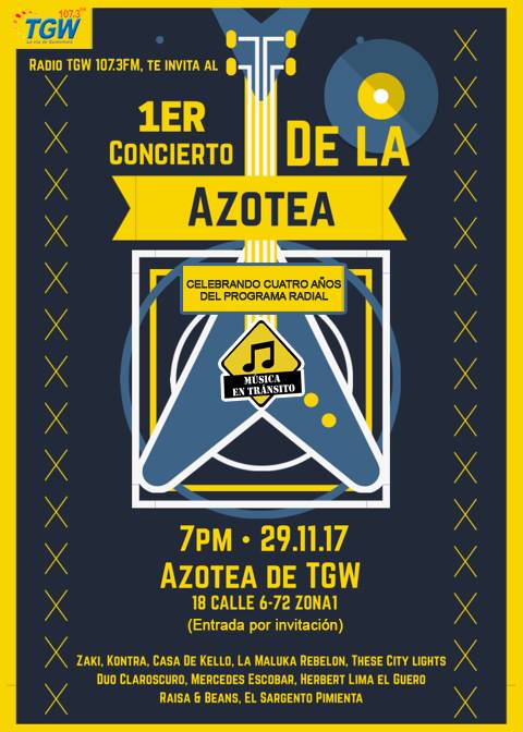 ⚡️1er Concierto de la Azotea, de Radio #TGW 107.3 FM para celebrar los 4 años del programa #MusicaEnTransito

¡Felicidades!