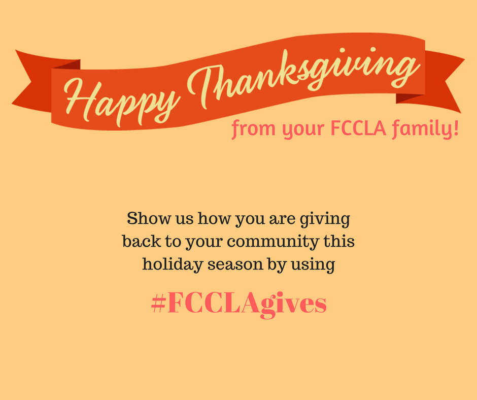 NationalFCCLA's tweet photo. Happy Thanksgiving from FCCLA! https://t.co/znKm2ySKJM