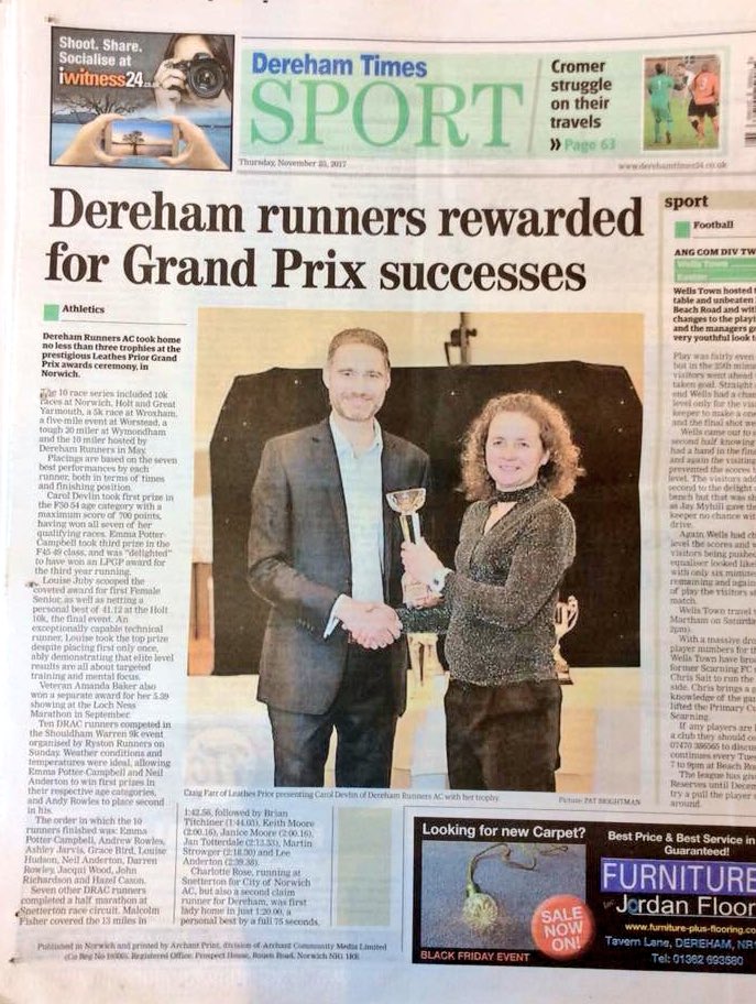 CraigFarr's tweet photo. Was a privilege to present the trophies at the @leathesprior Grand Prix presentation evening at @Assembly_House and even made the @derehamtimes back page! #LPGP https://t.co/ZkgeiPvGUq