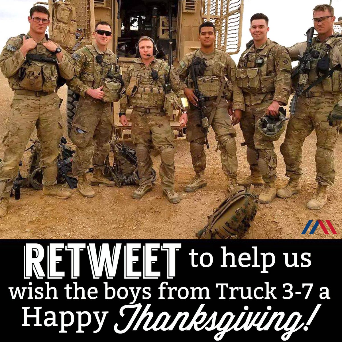 MadeInAmericaCo's tweet photo. RT: While we all enjoy our #Thanksgiving meals with our friends and families, lets remember these men from C Co. 3rd Platoon out defending freedom this Thanksgiving! Thank you all for serving. True #AmercianHeroes! https://t.co/ERTzl1G1Qz