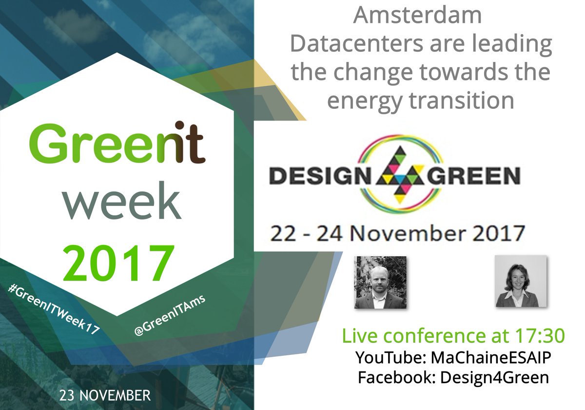 💚"#Amsterdam #Datacenters are leading the change towards #energytransition’’
Today at 17:30 #conference by <a href="/jvlasveld/">Jaak Vlasveld</a> <a href="/JulieChenadec/">Julie Chenadec</a> - <a href="/GreenITAms/">Green IT Amsterdam</a> at <a href="/Design4Green/">Design4Green</a> #DESIGN4GREEN 
🔴LIVE youtube.com/user/MaChaineE…
🔴LIVE facebook.com/Design4Green-1…
#GreenSoftware #GreenITWeek17 #GreenIT