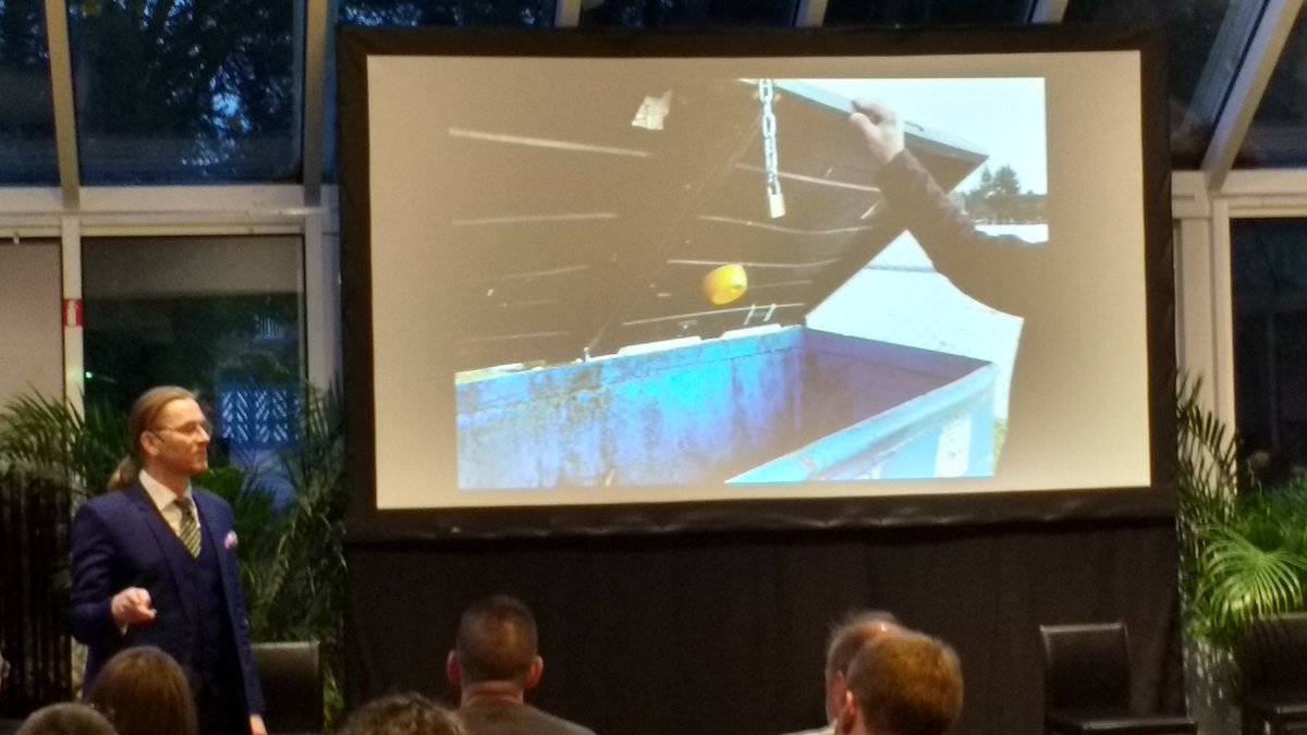 FSecure_BELUX's tweet photo. Garbage bin collectors breaking sensors optimising their job: that'll be the war against 🤖, says @mikko during the @FSecure_BELUX #livesecurityacademy #CyberSecurity https://t.co/Hnh4rduHMW