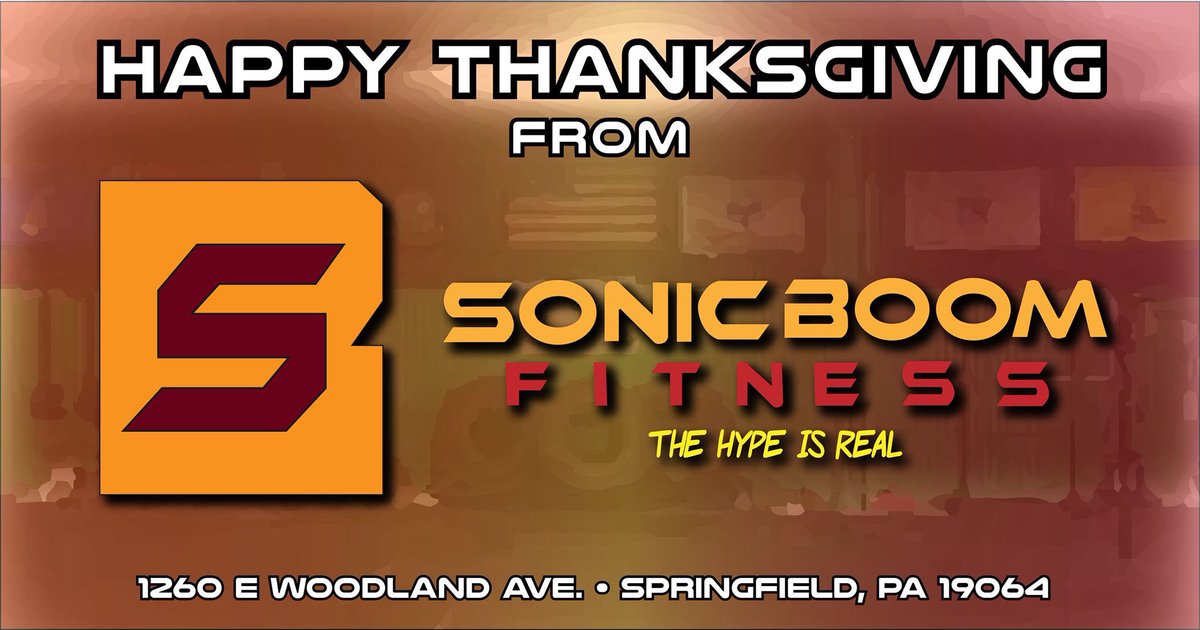 SonicBoomFit's tweet photo. Happy Thanksgiving from all of us at Sonic Boom Fitness! We're thankful for all of you who have trusted us with your fitness needs. We consider you all part of our family.

We're closed on Black Friday, but launching a killer Black Friday promotion soon - so stay tuned! https://t.co/gChJsDcUa4