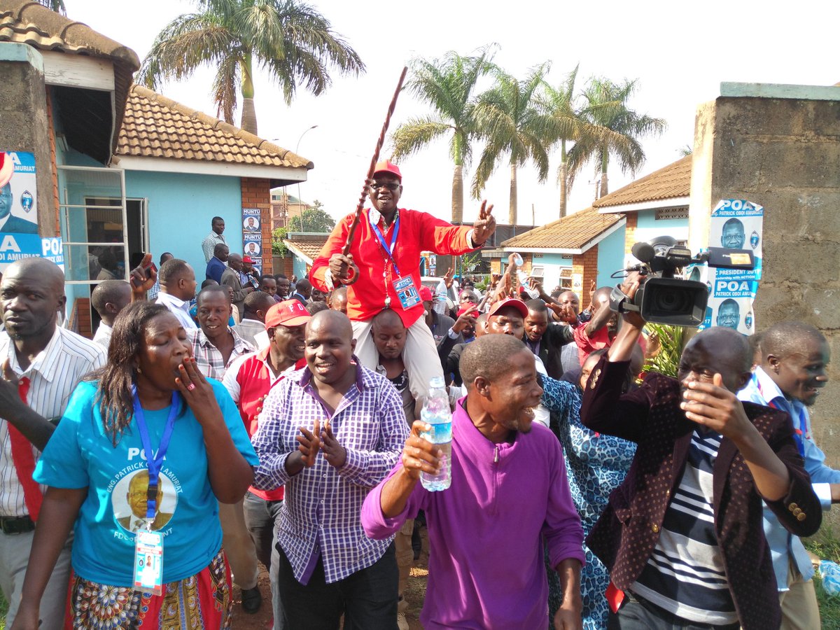 BrianAtuheire's tweet photo. @FDCOfficial1 presidential candidate @PatrickAmuriat carried by delegates at the headquarters as they show their support #FDCDecides. https://t.co/DKydbWVeeq