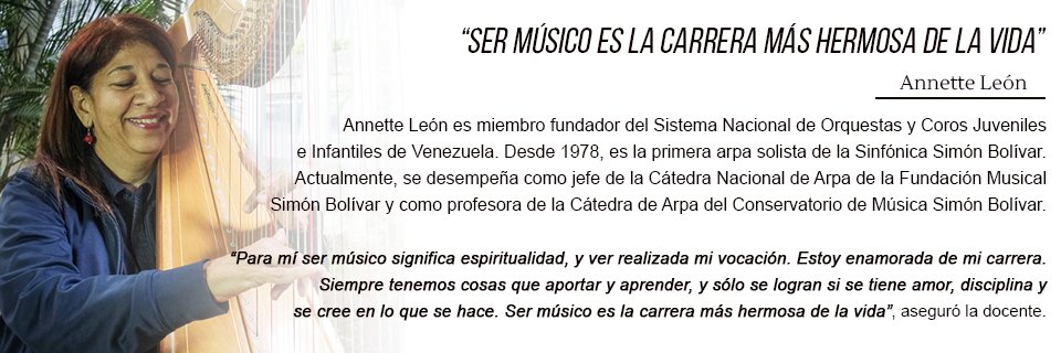 Conmemoramos el #DiaDelMusico. Aquí te presentamos a nuestra profesora Annette León "ser músico es la carrera más hermosa de la vida" #SemanaDelMúsico #SomosElSistema #23Nov