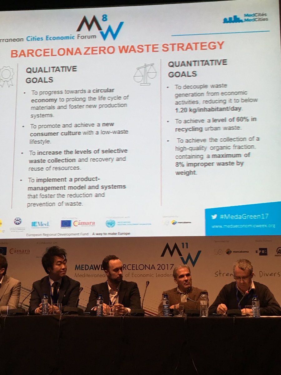 XaviTiana's tweet photo. The clima plan, the zero waste strategy and citizens participation in the middle of the circular strategy of the city of #Barcelona. #Medacity #Medaweek2017 @ascameorg @MedCities https://t.co/91exVxEjDF