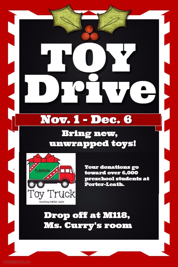 fbla_wshs's tweet photo. Happy Thanksgiving everyone! Help celebrate the spirit of giving by donating new toys to FBLA's toy drive for pre-school children. Drop off is in M118, Ms. Curry's room. https://t.co/xOIAL05jtA
