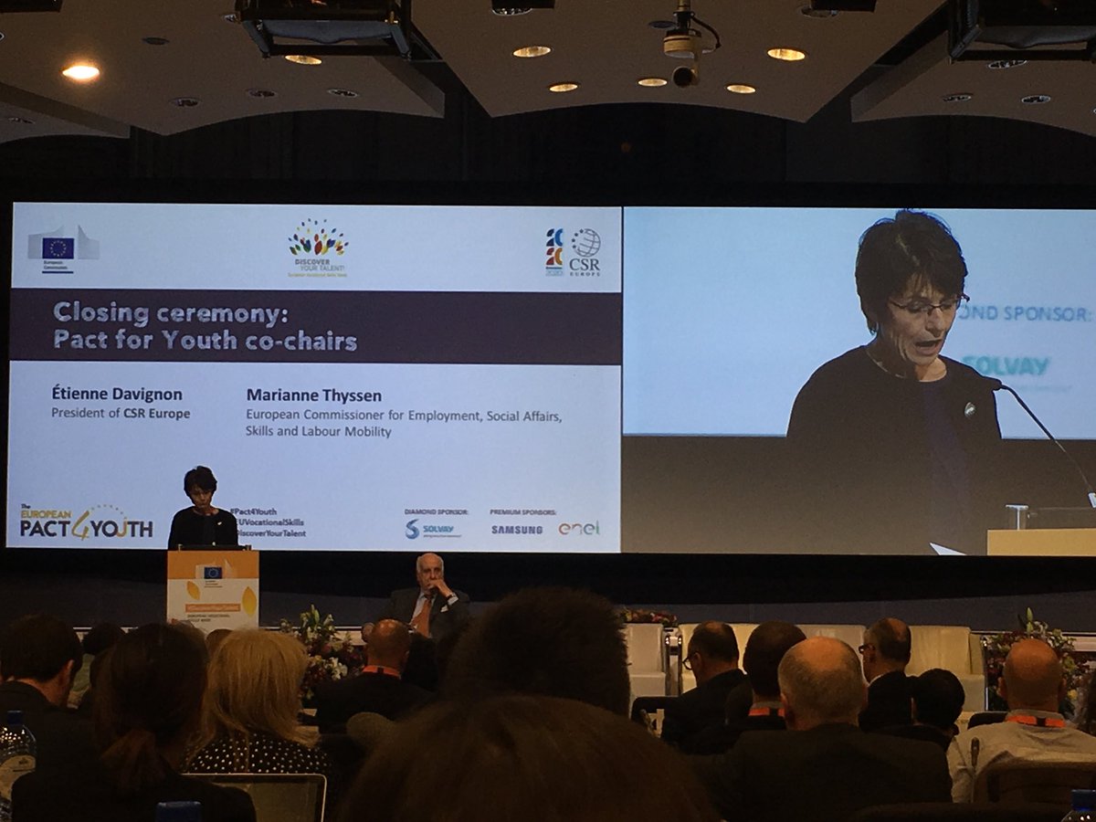 paulyc1966's tweet photo. #DevelopYourTalent Marianne Thyssen closing a fabulous second day of the EU Vocational Education and Training Week. There have been many examples of excellent initiatives. @PLANitGlobal excited to be part of The #Pact4Youth https://t.co/fBIk1vgnGH