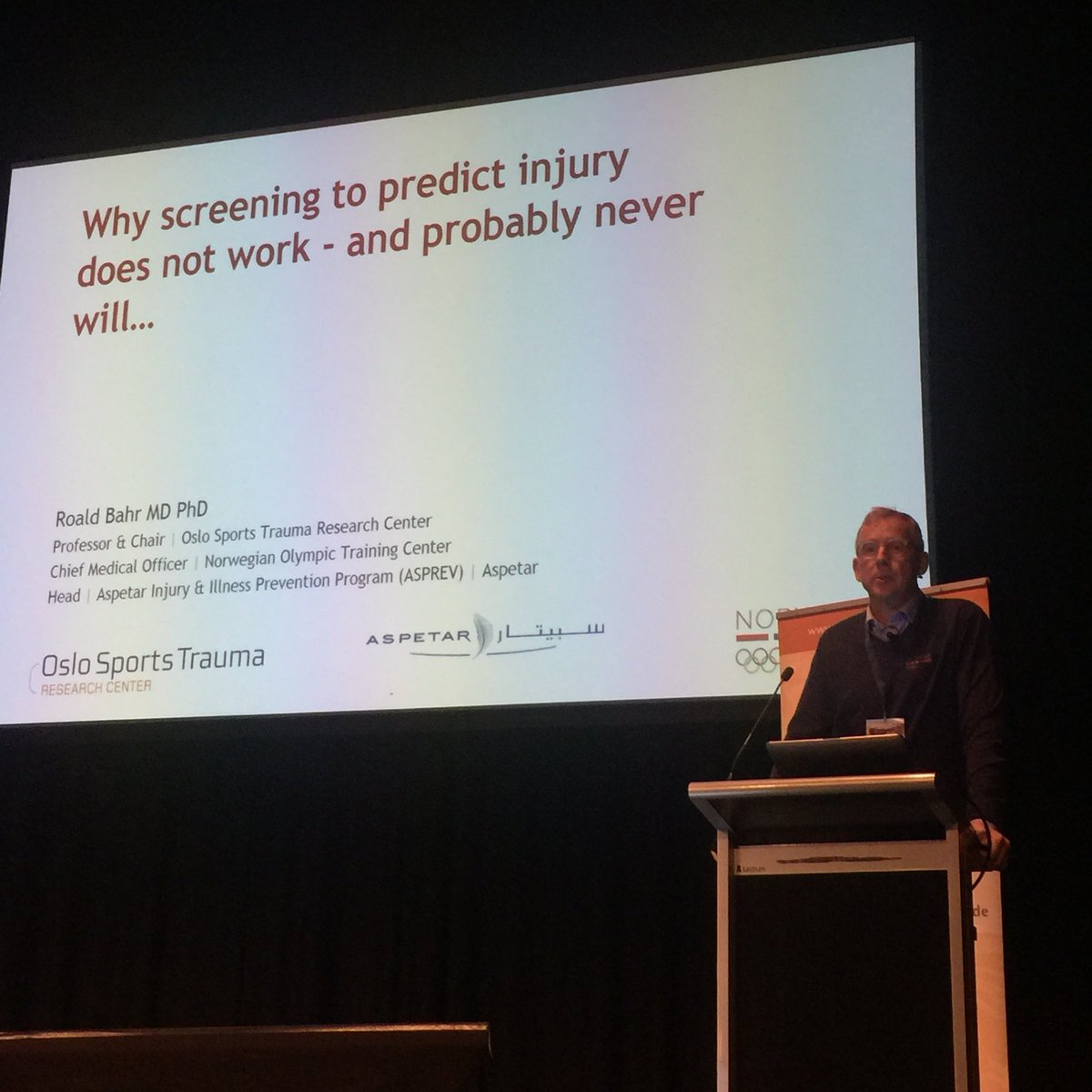 AdamWeirSports's tweet photo. #SMWJC
@RoaldBahr
Key note lecture
Why screening to predict injury does not work - and probably never will.... https://t.co/wVKlk9La2g