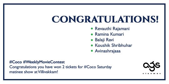 agscinemas's tweet photo. Congratulations Winners!! #Coco #WeeklyMovieContest https://t.co/QCcDdionIw