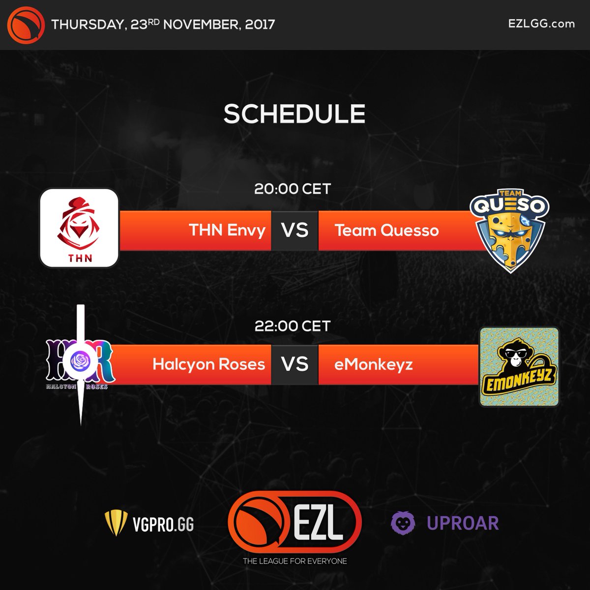EZL_Official's tweet photo. 📢 Get Ready for EZL EU #MasterLeague Season 2 TOP8 Playoffs today! 

Losers bracket Round 3!
🕗 20:00 CET @THNEnvy vs @TeamQuesoGG

Winners Bracket Semi-Final
🕙 22:00 CET @HalcyonRoses vs @eMonkeyz_VG 

@vainglory https://t.co/fdbll1x3ki