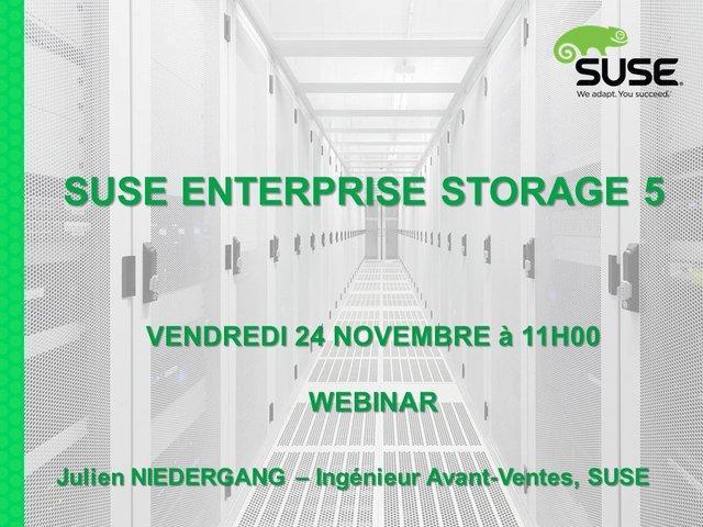SUSE_France's tweet photo. Webinar : #SUSE Enterprise Storage 5 - 24/11 à 11h00. Au programme : #Ceph / Le dimensionnement / Le déploiement #Deepsea / La gestion du #cluster avec #openATTIC et la gateway "iSCSI https://t.co/TLovd5wPqG https://t.co/nlROoYF9SL