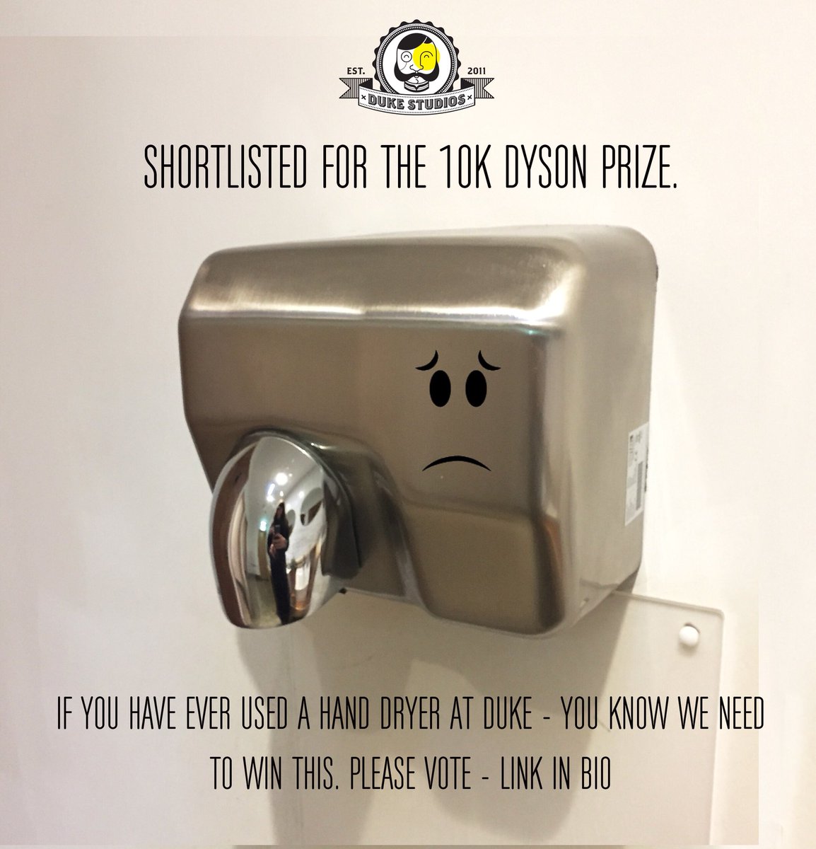 Dukestudioleeds's tweet photo. 🙌🏼 PLEASE VOTE FOR DUKE! 🙌🏼
.
We have been shortlisted to win 10k of Dyson goods in their competition.
.
We are now on the 10 Day count down. If you’ve ever used our hand dryers- you know we need this.

Go vote! https://t.co/Db5cFnu9Wd👌🏼. Please and thank you! https://t.co/jkuO94oLkl