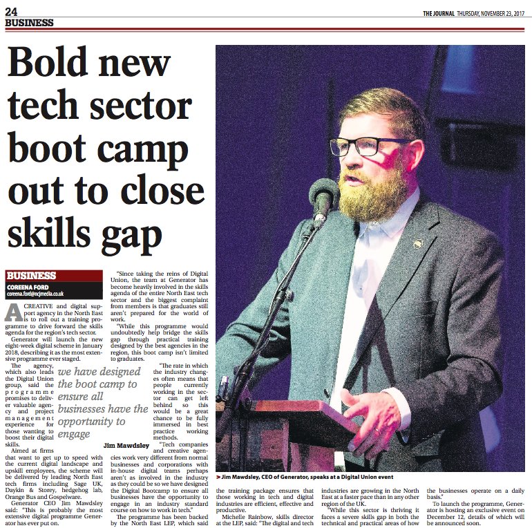 GeneratorNE's tweet image. Our very own @jim_mawdsley speaking in @jnlbusiness about our upcoming #DigitialBootcamp helping give the North East a digital skills boost. generator.org.uk/bootcamp/