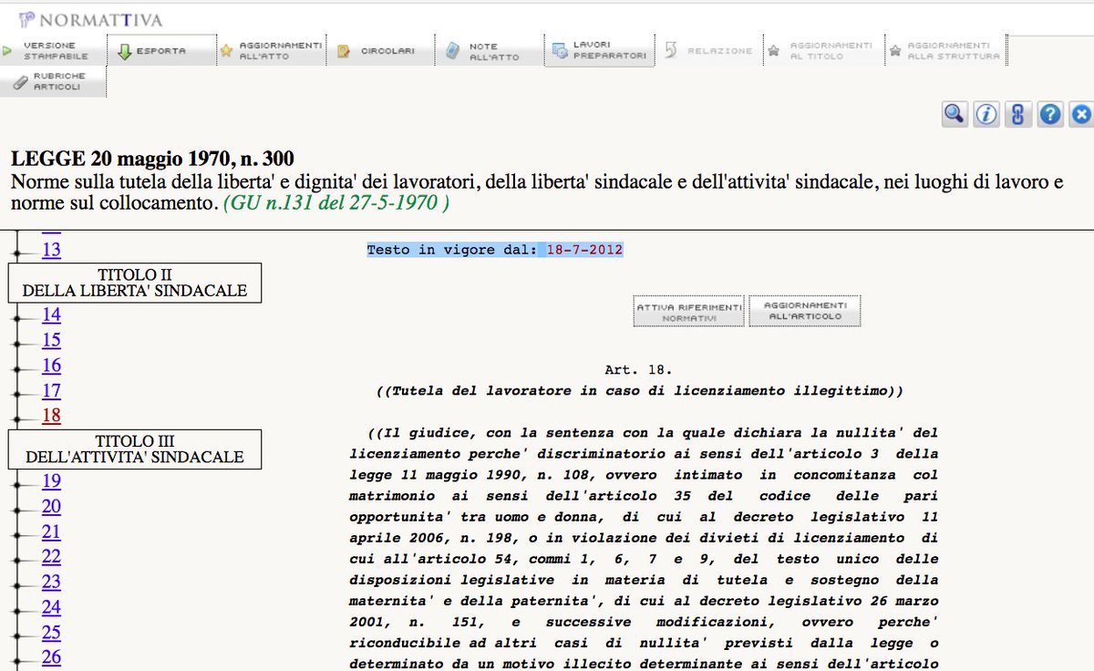 MicheTiraboschi's tweet photo. Avviso ai naviganti: l'#Art18 non è stato abrogato dal #JobsAct, come pure molti pensano e scrivono. L'#Art18 è pienamente in vigore solo non si applica ai nuovi assunti (dal 7 marzo 2015) salvo patto contrario tra le parti o intesa sindacale #DirLav2017 https://t.co/x9sCiqGsGa