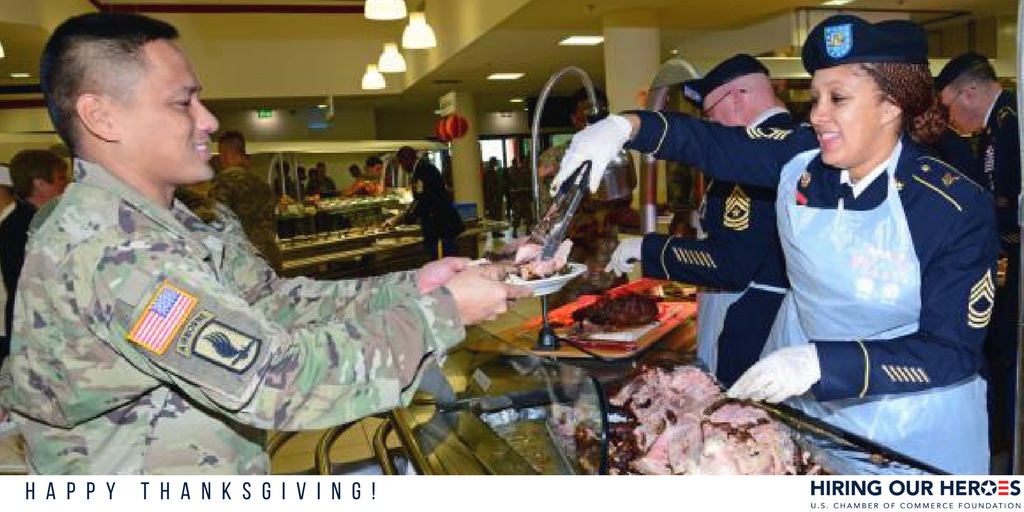 hiringourheroes's tweet photo. We’re thankful for our service men and women and their families, and especially for those soldiers, sailors, Marines, and airmen who are keeping the watch far from home this holiday. #HappyThanksgiving https://t.co/aR3BRQ4vzT