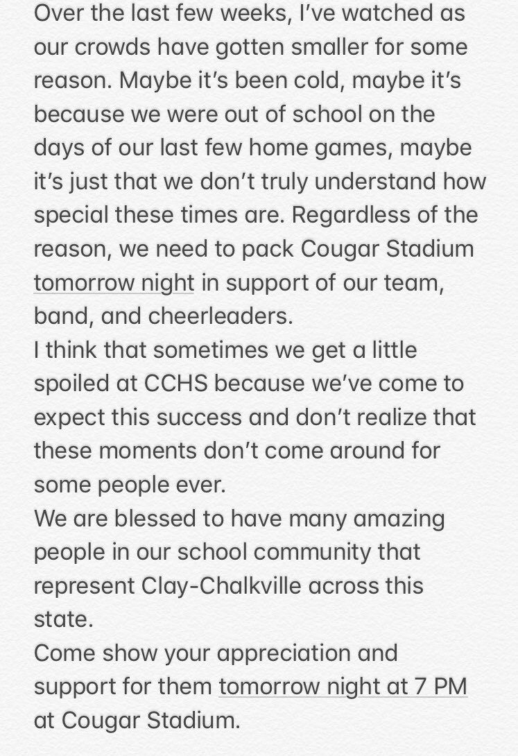 MichaelLee_THS's tweet photo. Be there tomorrow night! RT over and over ... @claychalknews @cchsbluecrew18 @CCCheerleaders @CCBandBoosters @CityofClay @CCHSfootbal @CCHSWeightroom @CoachGilmer @seant26hope @JonClements17 @CoachWallCCHS @Hood_Consulting @KimWeaver5 @edallas7 @chrisbmills https://t.co/GZrFhHY1DZ