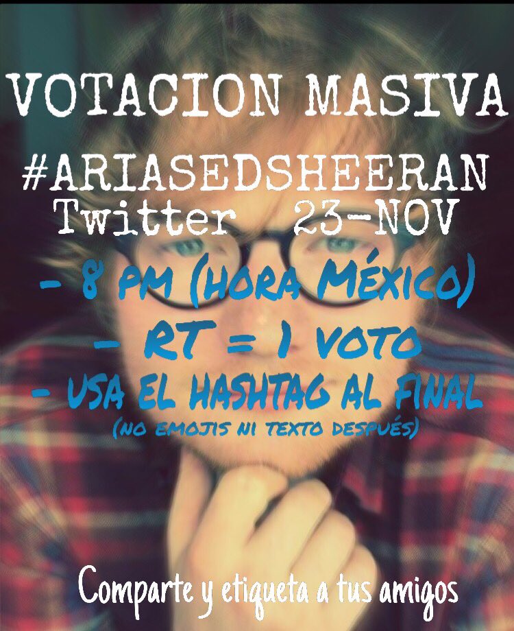 EdSheeranMX's tweet photo. RECUERDEN NO PONER NADA DESPUÉS DEL HT, ni emojis  #AriasEdSheeran https://t.co/mYLwrbtmfj