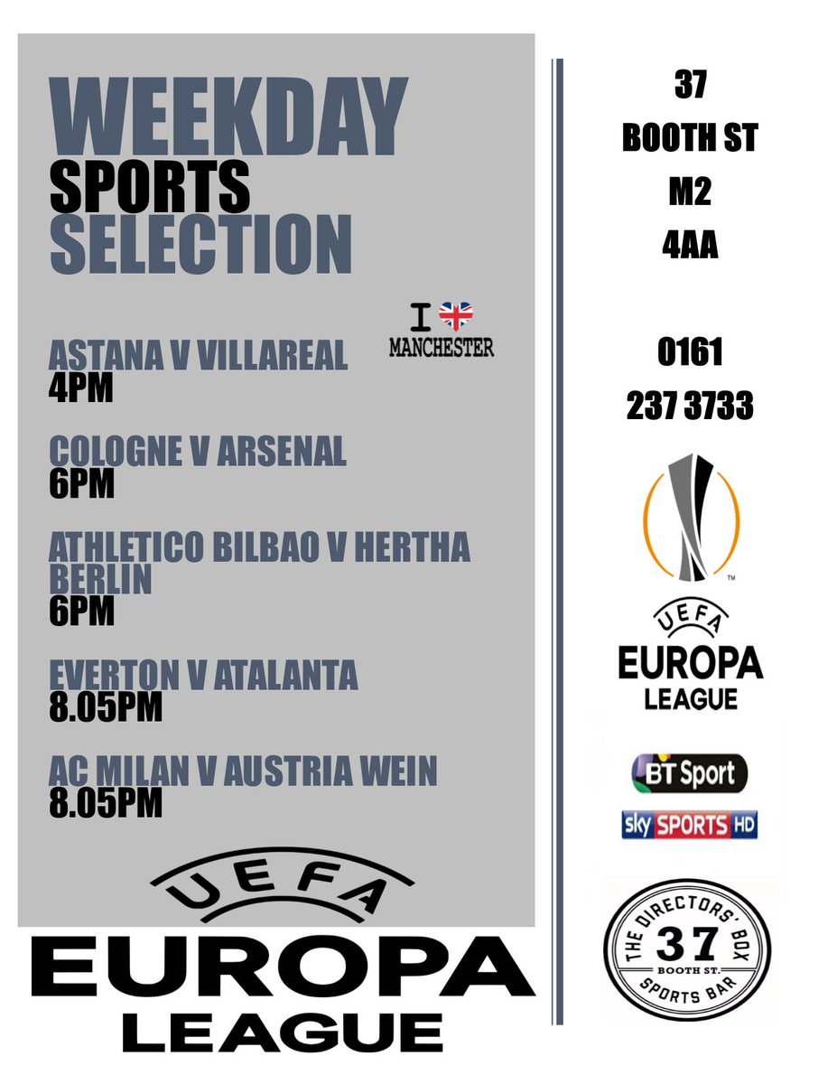 directors_box17's tweet photo. #midweeksport #sportsbar #europaleague #football #homenations #37boothst https://t.co/Tcw4WYgLGY