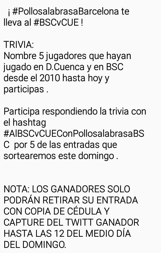 AngelEncalada's tweet photo. ¡ #PollosalabrasaBarcelona te lleva al #BSCvCUE !
Participa con el hashtag #AlBSCvCUEConPollosalaBrasaBSC  y gánate una de las 5 entradas para el duelo de este domingo. Entre mas tuiteen más chance tienen de ganar⚽🏟🏟 https://t.co/lnEg97QRhT