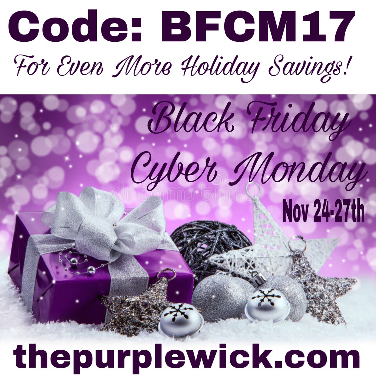 thepurplewick's tweet photo. 💜We have decided to post our sales early! Discount Code for additional 10% Off! Free Shipping Available! Enjoy! 💜#blackfriday2017 #cybermonday #discountcode #savings #shopsmart #smallbusiness #giftsets #giftideas #puresoycandles #soywaxmelts #deadseabodyscrub #dontmissout https://t.co/Qn3Ieeenic