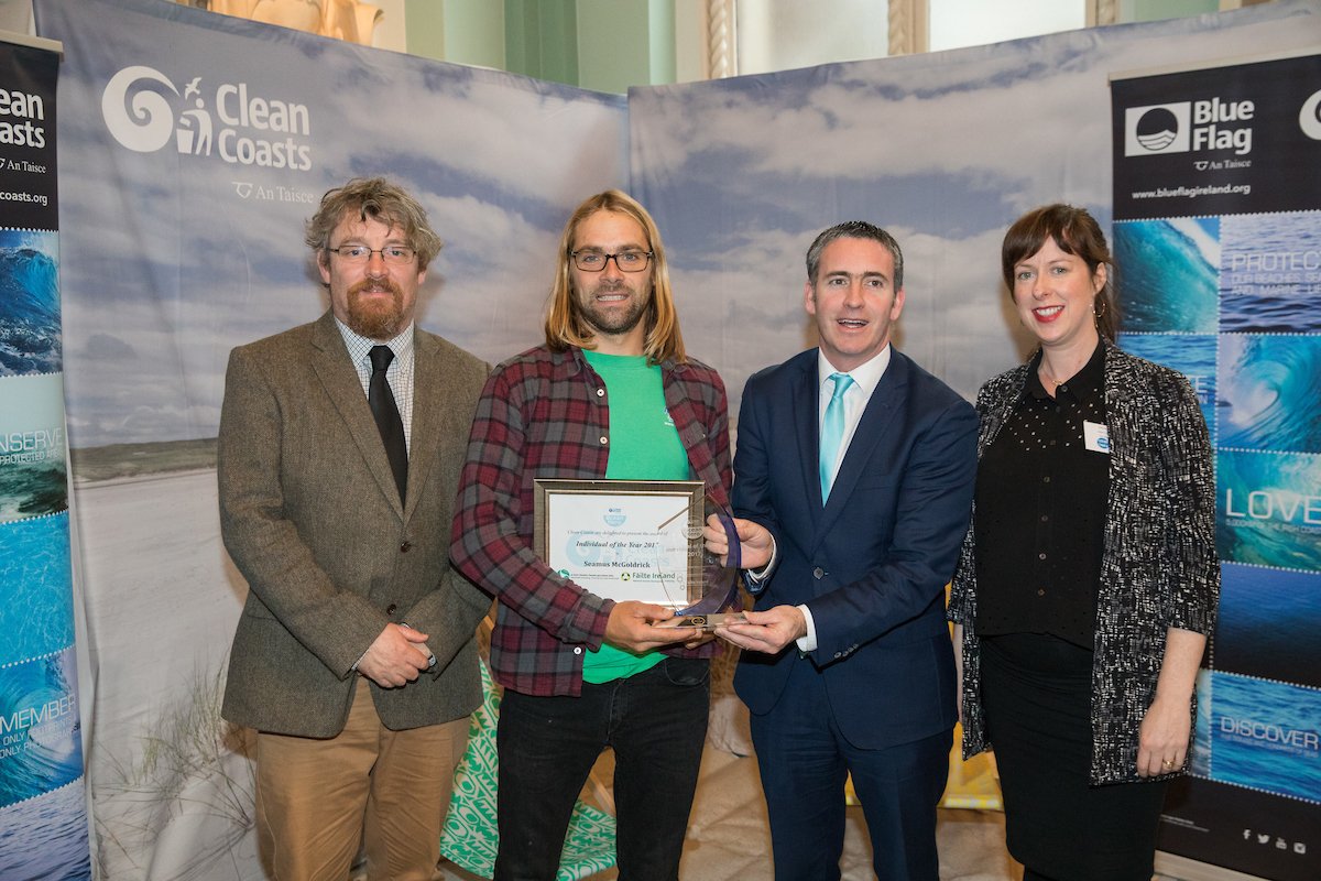 Seamus Mc Goldrick wins Individual of the Year award at the <a href="/CleanCoasts/">Clean Coasts</a> Ocean Hero awards in Dublin on Tuesday. #isurfireland