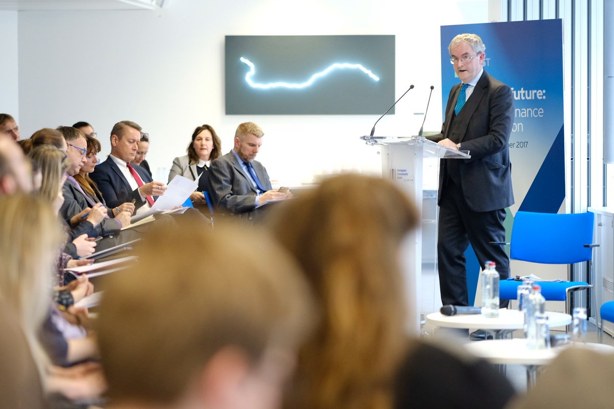 EIB's tweet photo. EIB VP Taylor today at #InvestWeek #SusFinInnov session: "Never before have we seen as many initiatives focused on building a sustainable financial system. On the lending side, the EIB has pledged to provide $100 billion for #climateaction projects in 5-year period to 2020." https://t.co/Pg5DR7p0ck