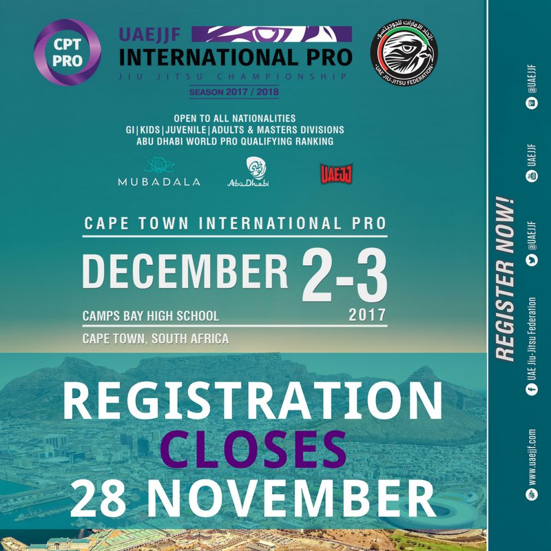 BJJEventsSA's tweet photo. Registration closes on the 28th!
Make sure you register soon to avoid technical issues on the day!
Venue: Reddam House Constantia
Weigh in: On the day of your fight with the Gi on (Missing weight means immediate disqualification)
#JiuJitsuLife #CPTPro #Intl_Pro #CapeTown https://t.co/Shx0wwmF3Q