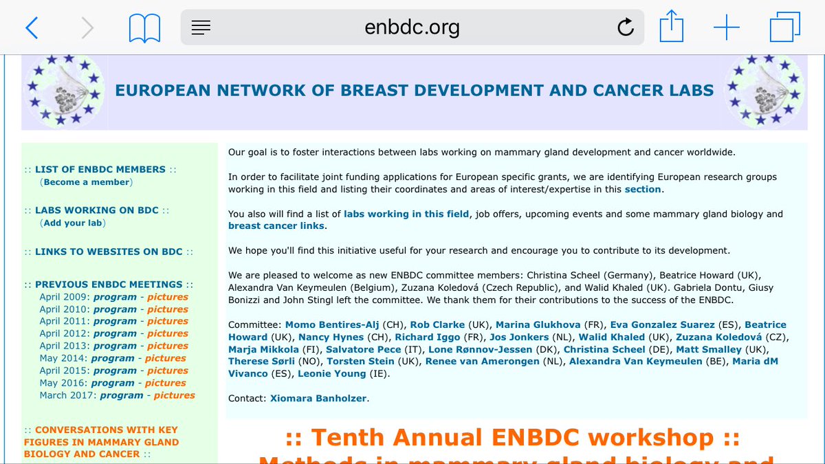 MomoBentires's tweet photo. Join us for the 10th Annual workshop of the European Network for Breast Development and Cancer (#ENBDC). Weggis, Switzerland on March 15-17th 2018
Registration : https://t.co/CkzSrrd4ir (registration deadline: January 5, 2018) https://t.co/JeQ7hU5KEj