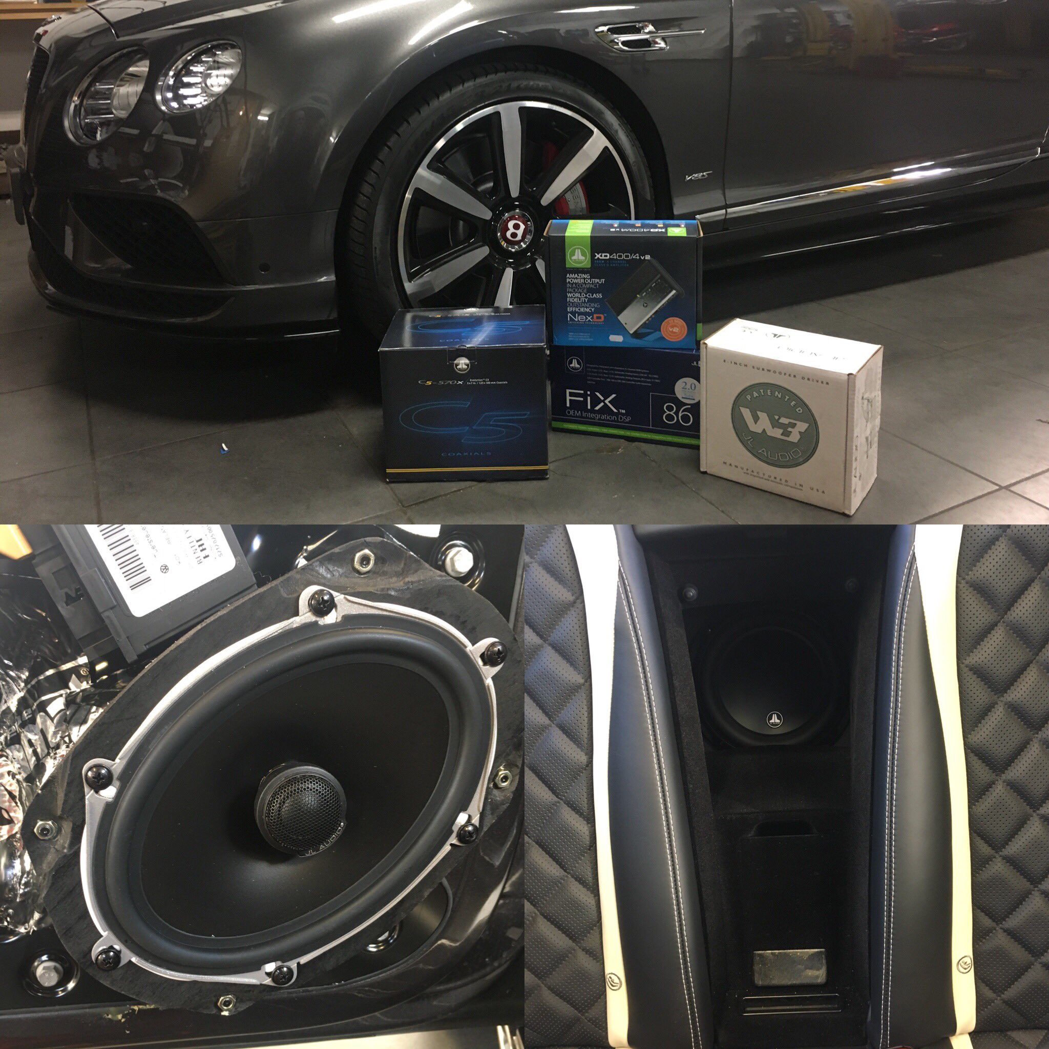 Unique Integrations Bentley V8s In For Audio Upgrade Using Jl Audio C5 570x Speakers Jl Audio Xd 400 4 Amplifier And Jl Audio 8w3 Subwoofer In Custom Made Sub Box Jlaudiouk Bentleymotors Highwycombe