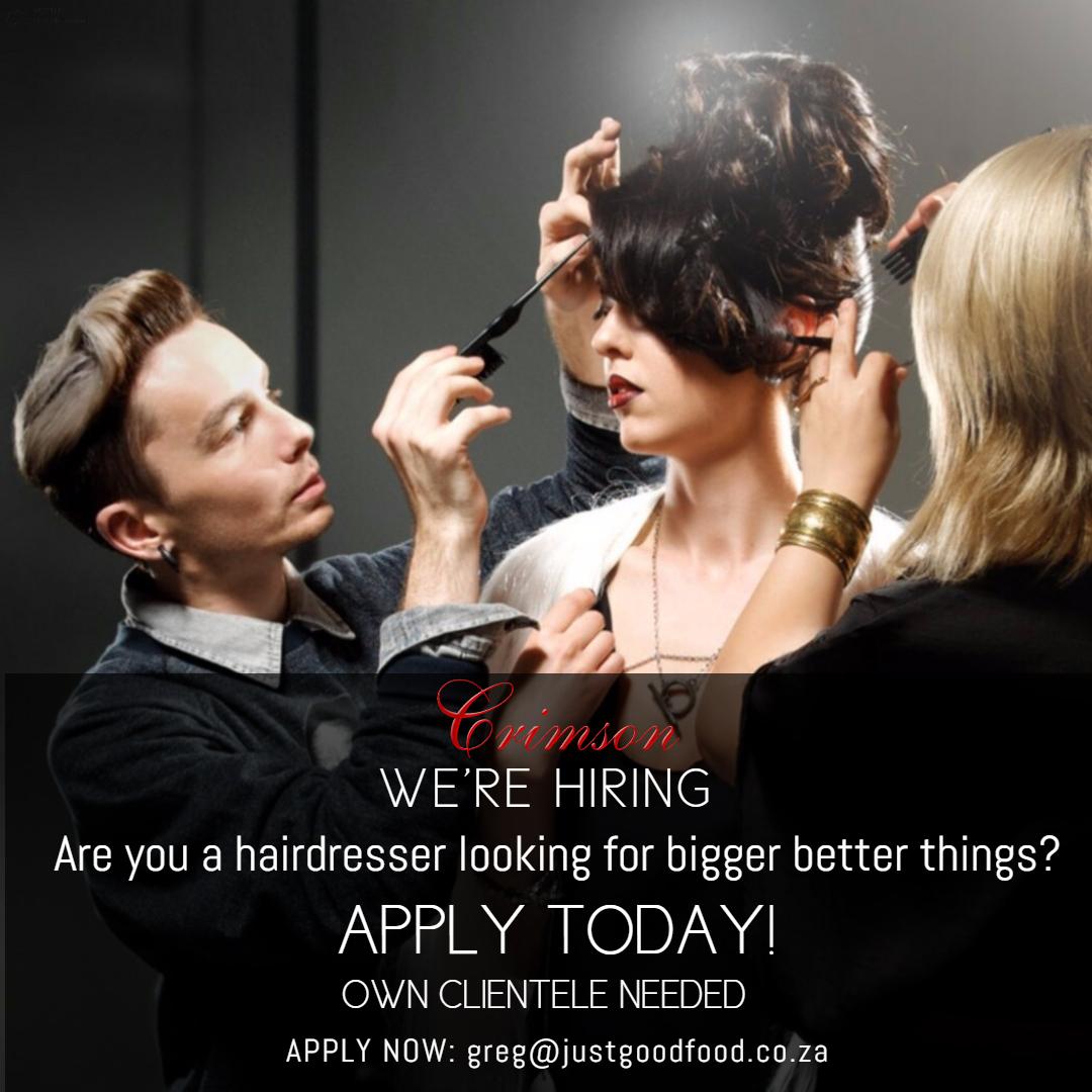 crimsonstudio_'s tweet photo. We're Hiring!
Are You A Hairdresser Looking For Bigger, Better Things?
Apply Today: greg@justgoodfood.co.za 
Own Clientele Is Needed! https://t.co/XXIFLw5GVv