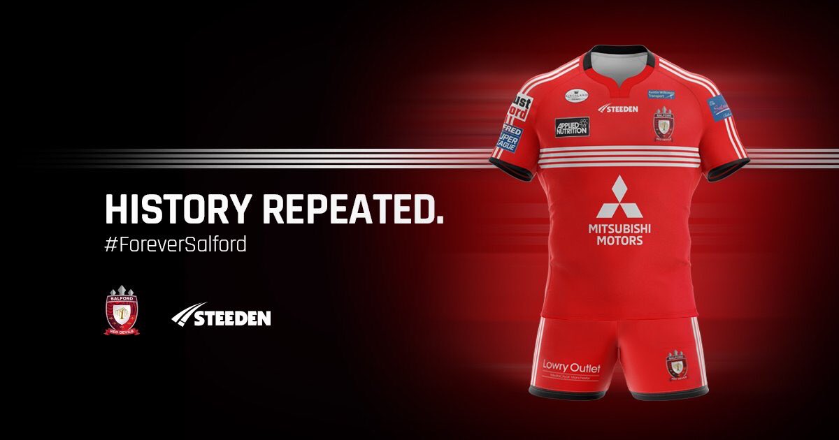 SalfordDevils's tweet photo. 👀 ICYMI: #FourStripes is here...

👕 Salford Red Devils are proud to reveal their home kit for the 2018 season. #ForeverSalford 

Read ➡️ https://t.co/pZP8o6FCxr https://t.co/dv19VgjAil