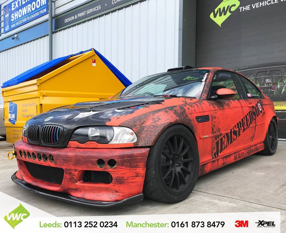VWCLeeds's tweet photo. Rust race wrap for Jem Speed Shop's track car, designed by our in-house designers and installed at our Leeds centre.  #bmw  #bmwe46 #bmwtrackcar #bmwracing #trackcar #trackracing #rustwrap #printed #vinyl #livery #bmwsport #3m  #vwc #leeds #manchester @3MWrapsUK @3MGraphicsUK https://t.co/c9d8AboG4S