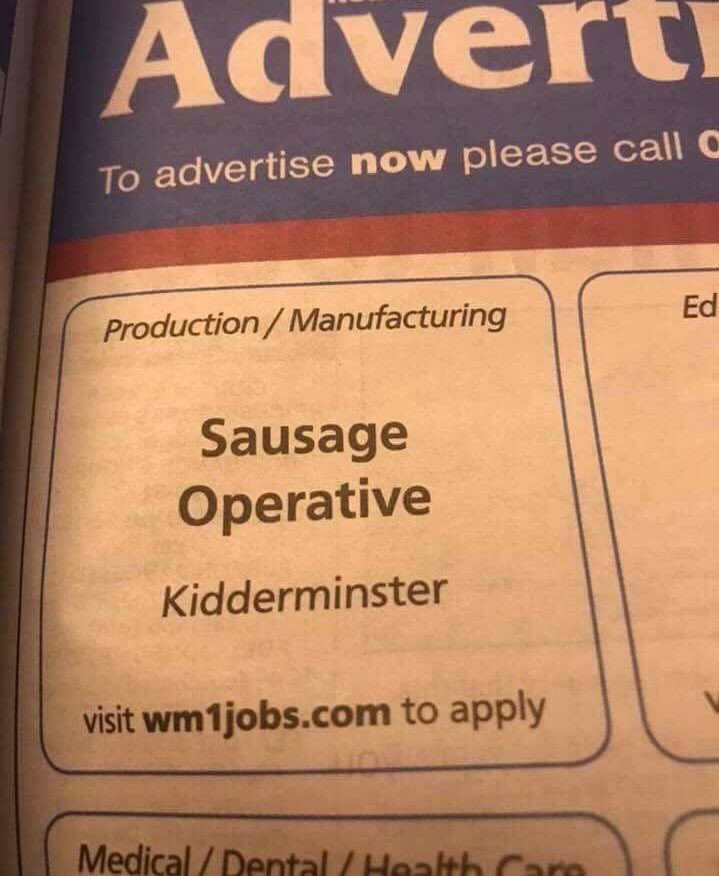 Tag a mate who’d be good at this job! (Must have a firm grasp of general sausage operating procedures and techniques)