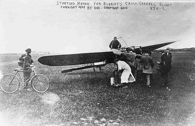 Picture of Louis Bleriot in 1909 Engine start for Bleriot