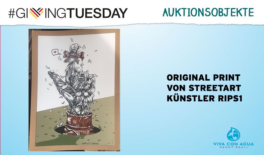 #Auktionsobjekte der #GivingTuesday #Spendenauktion: Originalprint von Streetartkünstler "Rips1" von <a href="/VivaconAgua/">Viva con Agua</a> #GivingTuesdayDE #DoGoodFeelGood