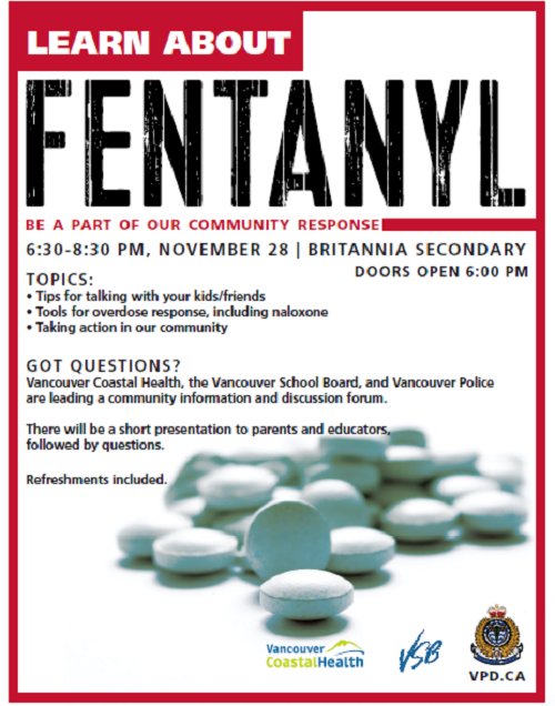 VSB39's tweet photo. Questions on fentanyl crisis? Attend forum Nov 28 @BritSecondary sponsored by @VCHhealthcare @VancouverPD @VSB39 https://t.co/WfBaZo14r3 https://t.co/1KHqQsypKq