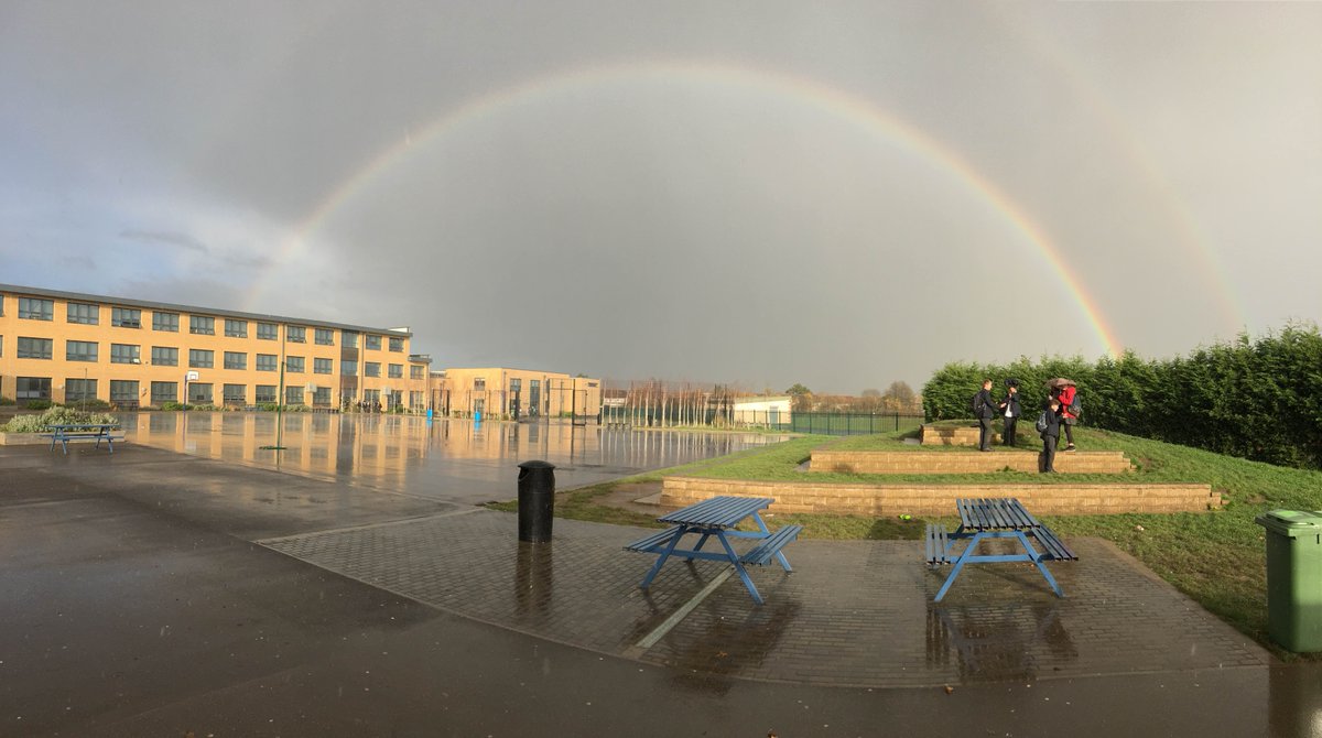 TRFWIA's tweet photo. Our very own double rainbow spotted over Winterbourne today. 

Did you know...Secondary rainbows are caused by a double reflection of sunlight inside the raindrops #alwayslearning 🌈🌈 https://t.co/GHS7pt79I3