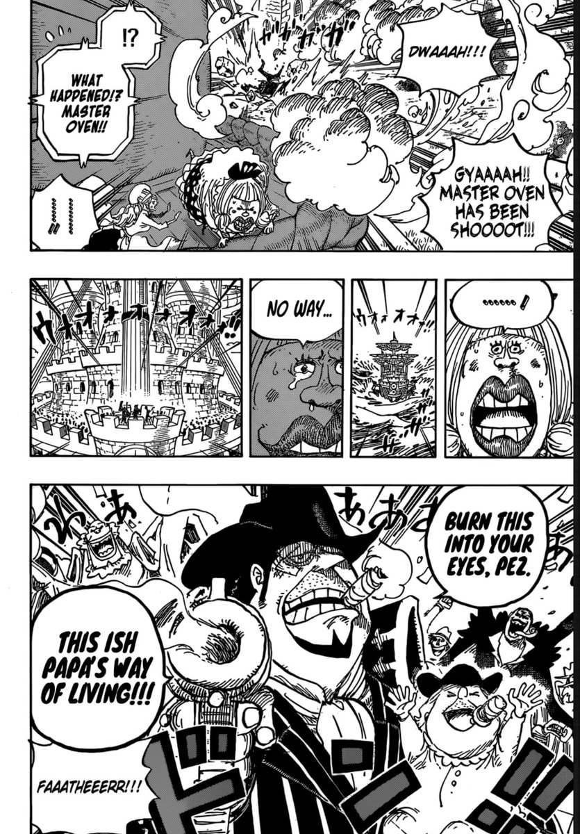 Brothere Onepiece ワンピース Chapter 6 Oven Begins Waging War Against Bege Chiffon Pound Attempts To Face Oven Sanji Is In Disguise And Saved Chiffon With Amazing Speed Carrot