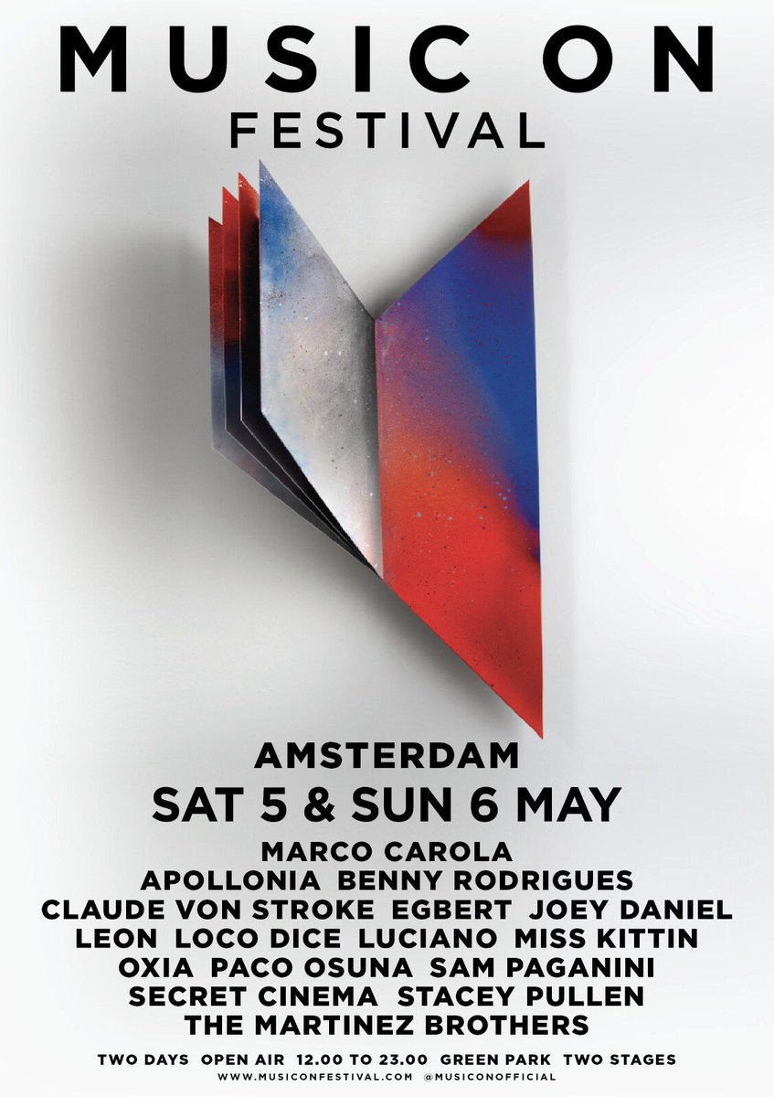 marcocarola's tweet photo. Here we go Amsterdam 
#musiconfestival #may5 #may6 @MusicOnOfficial  

@ApolloniaMusic @bennyrodrigues @VonStroke @DiscoverEgbert #JoeyDaniel @leonrave @LocoDiceOFC @lucianocadenza @MissKittinMusic @OxiaMusic @Paco_Osuna @SamPaganini @secret_cinema @staceypullen @themartinezbros https://t.co/ohU8gVjFh8