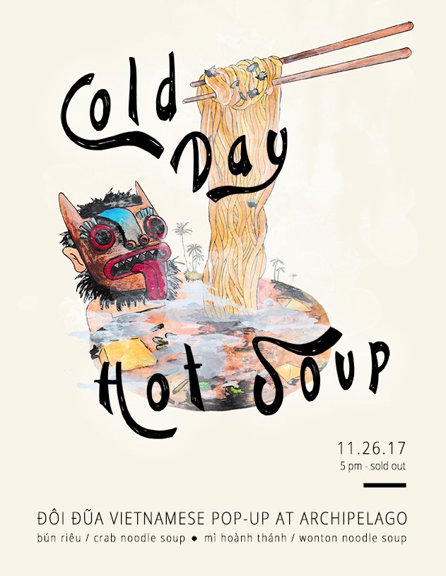 We're doing a special event this Sunday with our buddies over at Archipelago! We are serving two soups- bún riêu, a crab and rice noodle soup with tomato, local tofu, and fresh herbs, as well as mì hoành thánh, a wonton and egg noodle soup with Chinese BBQ pork and shrimp. 💥🍹🍵