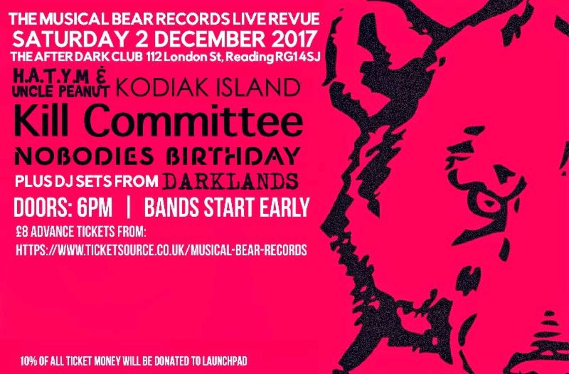 Come along to the AfterDark on Saturday 2nd December &amp; in addition you’ll help to raise some money for <a href="/Launchpad_RDG/">Launchpad Reading</a>  with us <a href="/KillCommittee/">Kill Committee</a> along with <a href="/NobodiesBday/">NOBODIES BIRTHDAY</a> <a href="/HATYMpunk/">@herearetheyoungmen</a> <a href="/UnclePeanutMC/">⚫️Uncle Peanut</a> playing live &amp; @DarklandsUK spinning the tunes facebook.com/events/4955365…