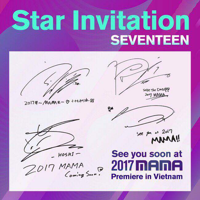 FanSEVENTEEN_FR's tweet photo. [2017 MAMA]
Invitation de Star par #SEVENTEEN !
On se voit aux <2017 MAMA Premiere in Vietnam> le 25 Novembre 2017 au Théâtre Hoa Binh !!

[TRADUCTION DES INVITATIONS]
💎 S.Coups: On se voit aux 2017 MAMA !❤
💎 JeongHan: C'est le MAMA TIME!! ❤❤
...https://t.co/2h2JRc3CsP https://t.co/wmhY7P13jk