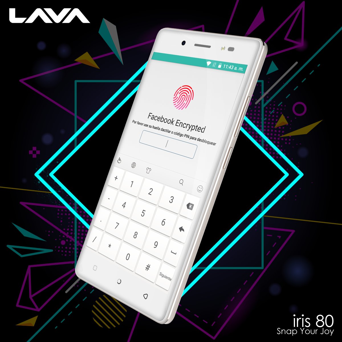LAVAMexico's tweet photo. Encripta tus apps y sólo pueden ser desbloqueadas con contraseña o la huella dactilar del propietario del equipo. #LAVAiris80 #SnapYourJoy https://t.co/buUUXxEbW2