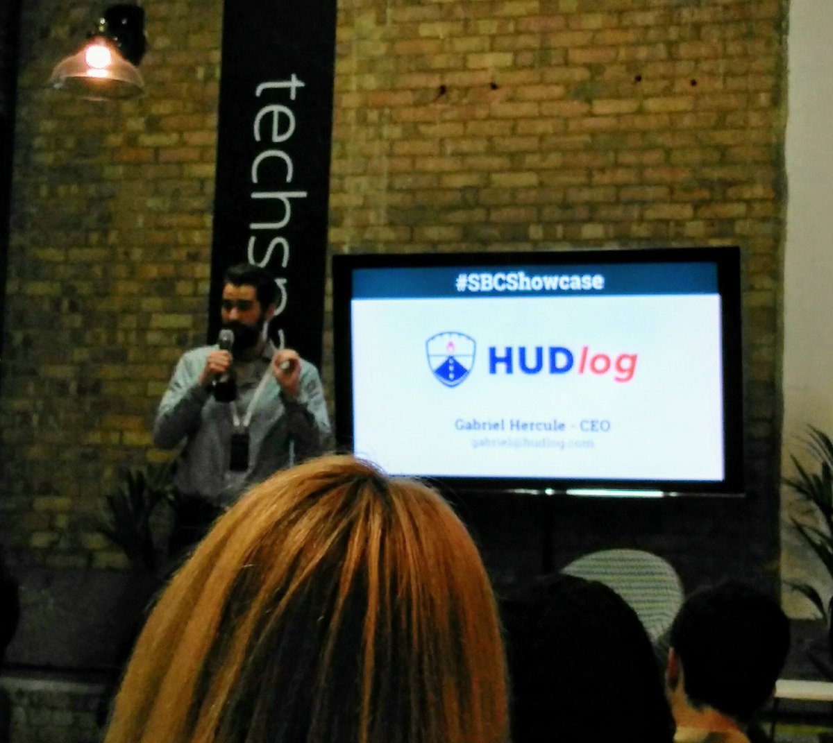 thinkproductltd's tweet photo. Intriguing pitch by the clever guys from HUDlog at the Startupbootcamp IOT Showcase @sbcIoT  @hud_log  #connectedfleet #startup https://t.co/aASkyazVq6