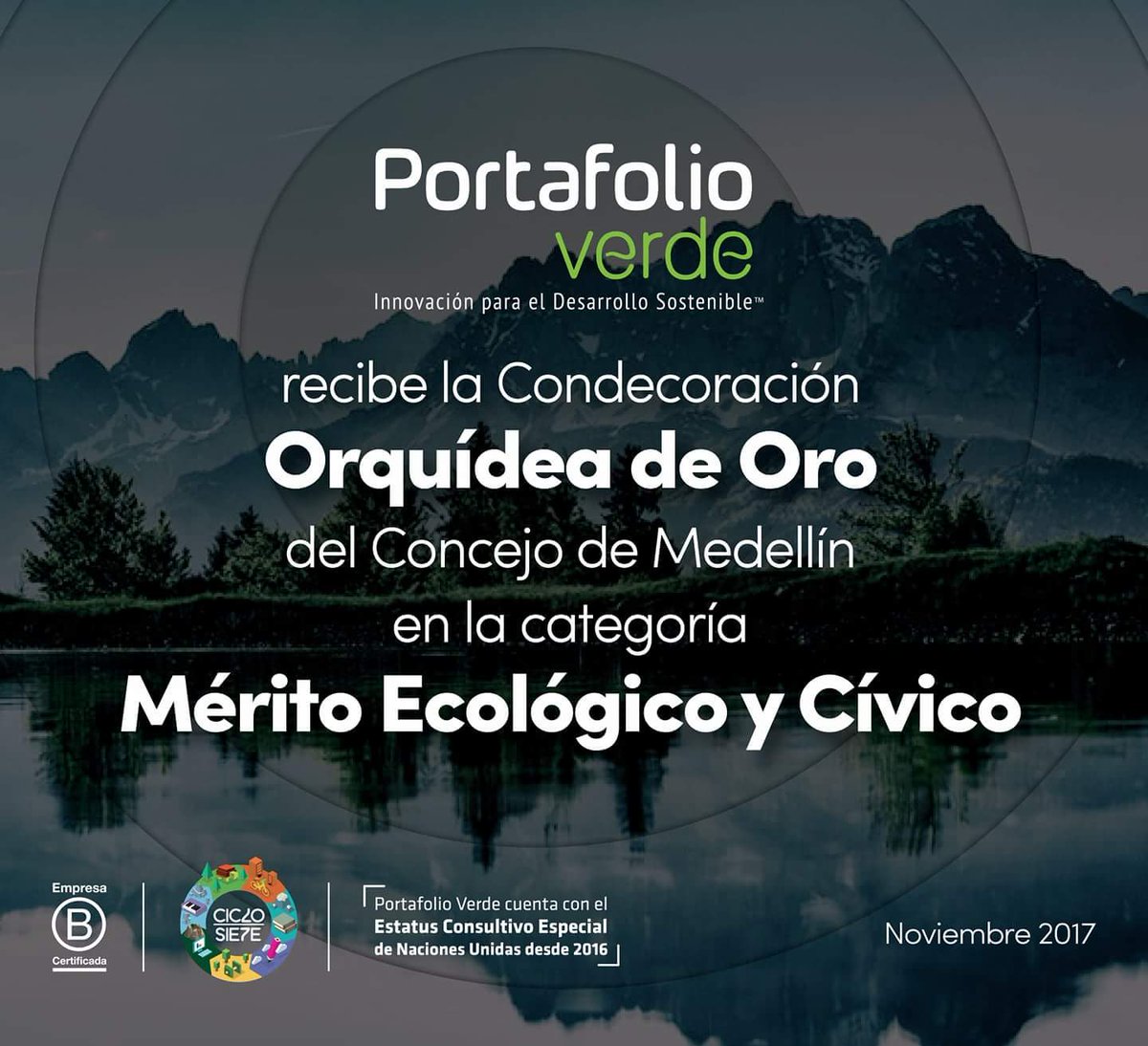 A_ZAPATA_A's tweet photo. Con el apoyo de @SENAComunica @ANDI_Colombia @UniversidadEIA @infocreame y @AlcaldiadeMed en 2005 nació @PortafolioVerde. 12 años después como muestra de gratitud, les dedicamos la Condecoración Orquídea de Oro del @ConcejoMedellin https://t.co/2YpePBqlZE